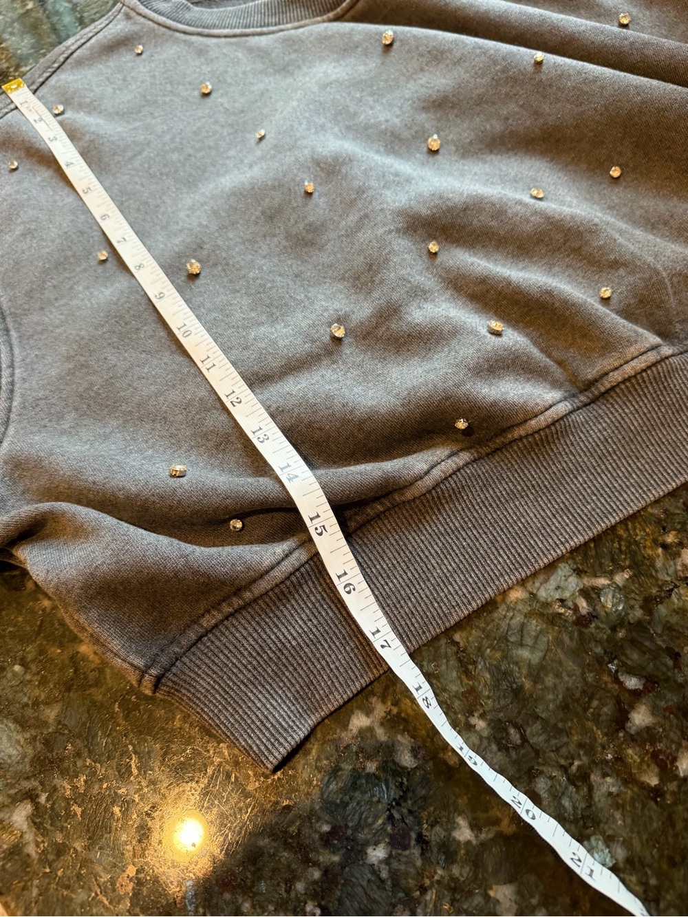 Lazy Sunday Cropped Crewneck Sweatshirt w Diamond Rhinestones. Loungewear. L - Picture 7 of 7